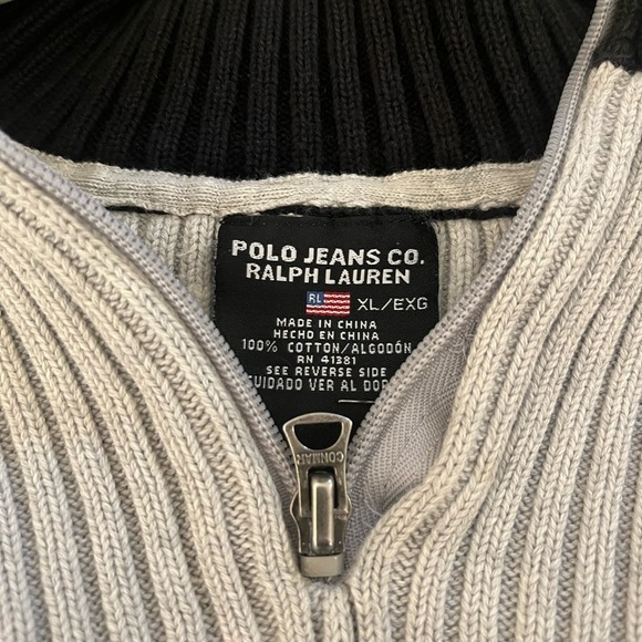 - Vintage XL Men's Polo Ralph Lauren Black and Gray Half-Zip Sweater - Picture 2 of 5
